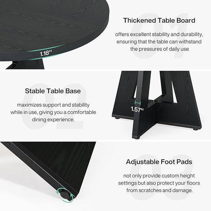 Modern Farmhouse 47-inch Round Kitchen Dining Table in Black Wood Finish