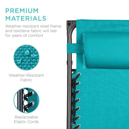 Teal Blue Zero Gravity Folding Reclining Patio Lounge Chair with Canopy