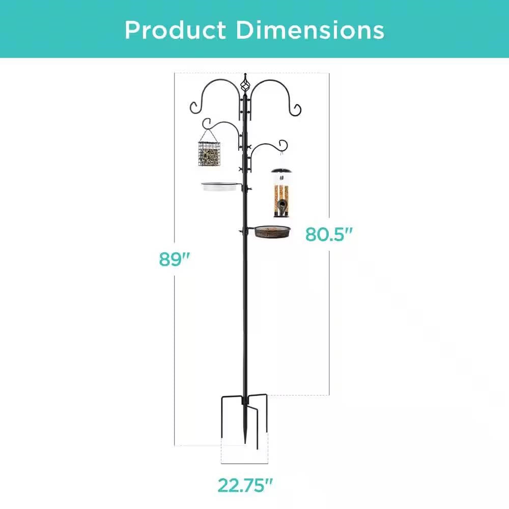 Complete Bird Feeder Set with Black Metal Stand and Bird Feeders