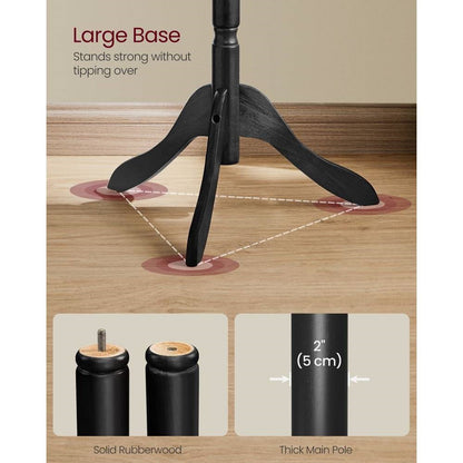 Solid Wood Coat Rack with 10 Hooks in Black Finish