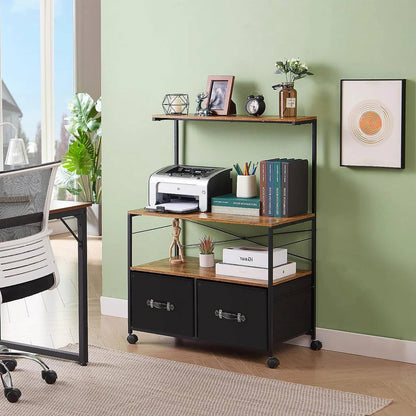 Industrial Metal Wood Printer Stand File Cabinet with Fabric Drawers