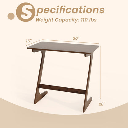Bamboo Z-Shaped Spacious Sofa Side Table with Space-Saving Tabletop