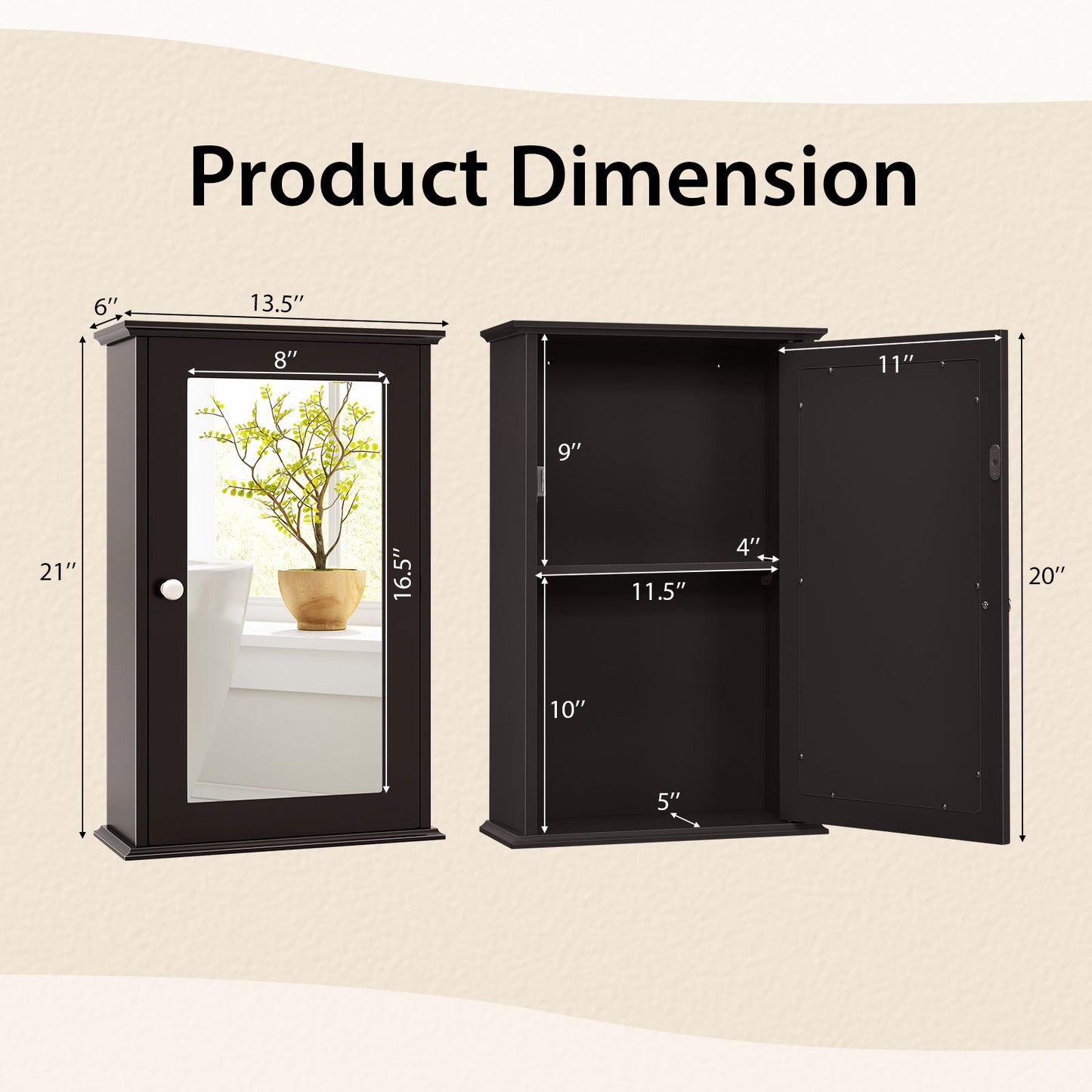 Bathroom Wall Cabinet with Single Mirror Door
