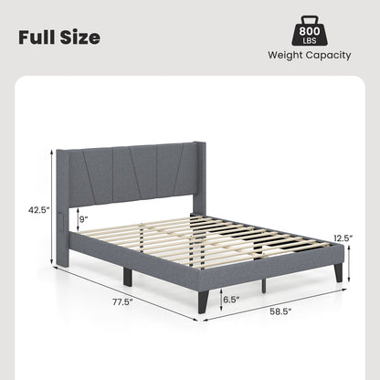 Full/Queen Size Bed Frame with Wingback Headboard and Wood Slat Support