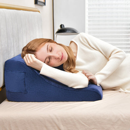 Bed Wedge Pillow with Tablet Pillow Stand and Side Pockets-Navy