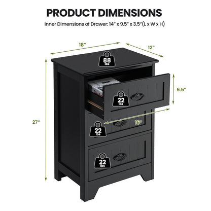 Farmhouse Nightstand with 3 Storage Drawers and Handles