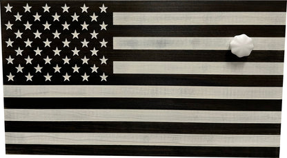 American Flag Decorative & Secure Wall-Mounted Gun Cabinet (Black & White Distressed)