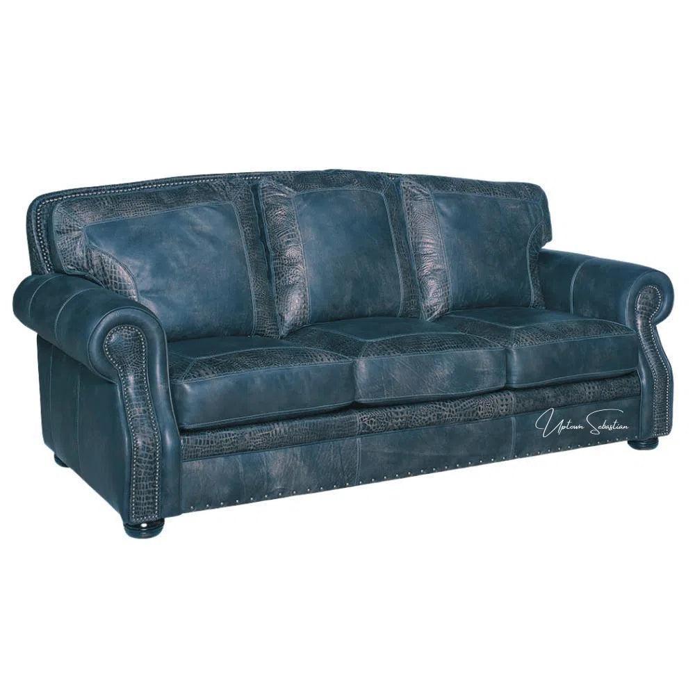 Blue Western Couch Blue Alligator Embossed Leather