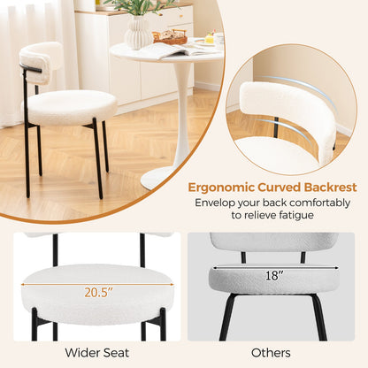 Boucle Dining Chair with Curved Backrest and Metal Legs Set of 2-White
