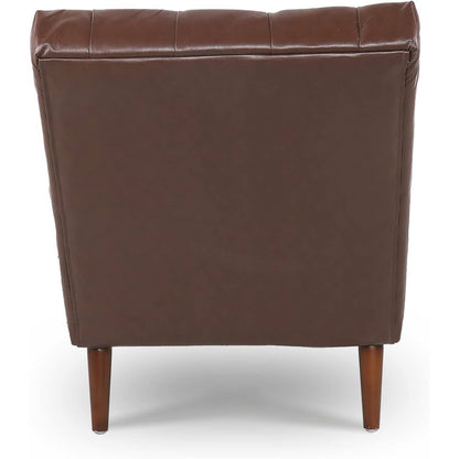 Brown PU Leather Upholstered Armless Chaise Lounge Chair with Lumbar Pillow