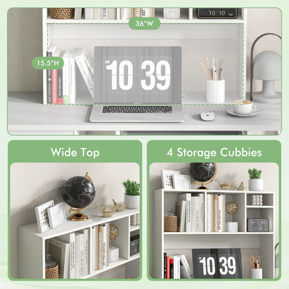 Computer Desktop Bookcase with 4 Cubbies and Open Back Compartment