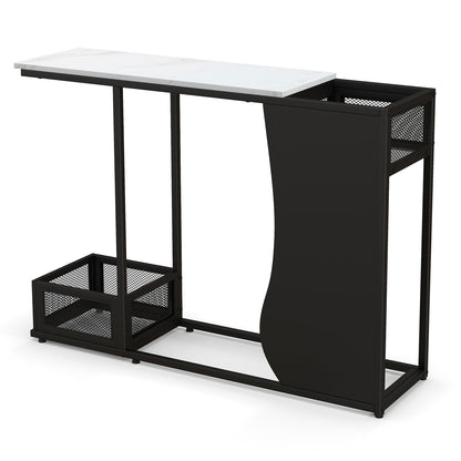 43.5 Inch Console Table with Plant Position and Faux Marble Top-Black
