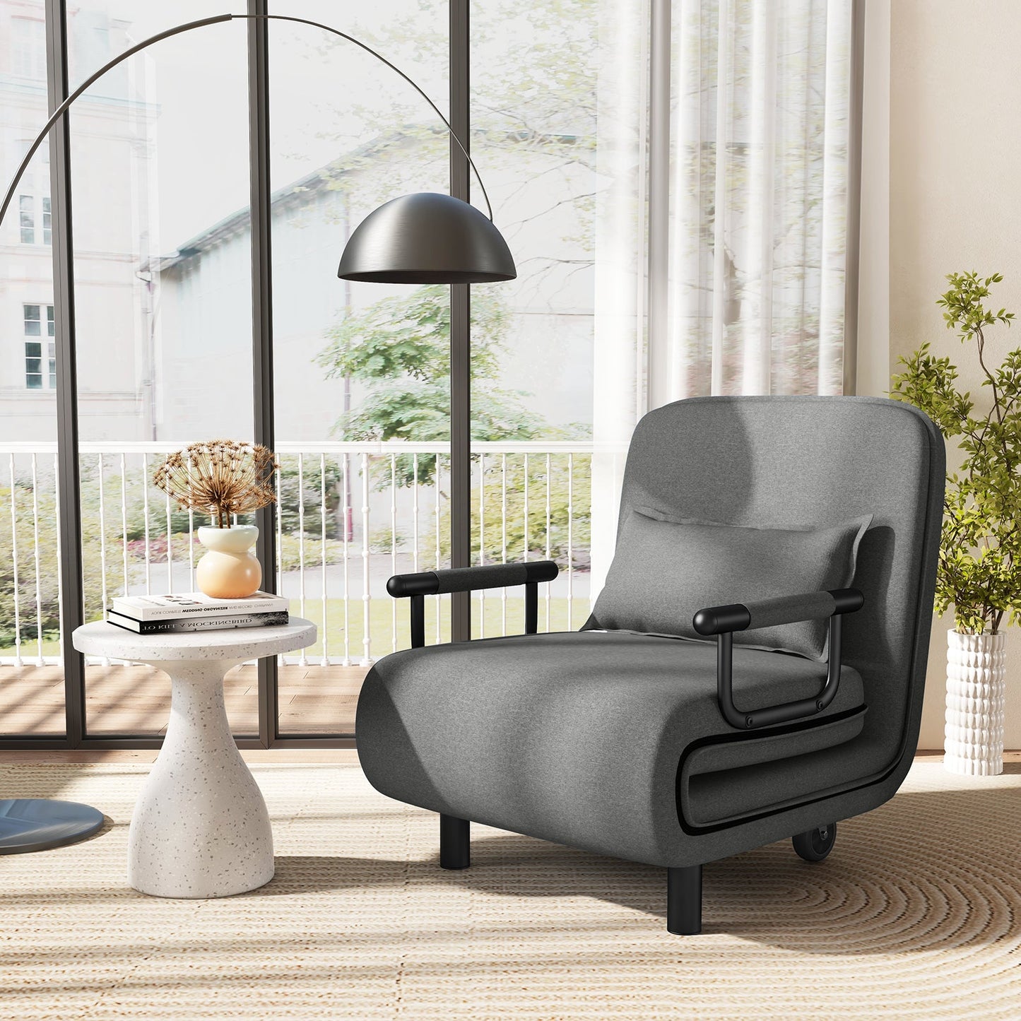 3-in-1 Convertible Sofa Bed with 5-Position Adjustable Backrest and Lumbar Pillow