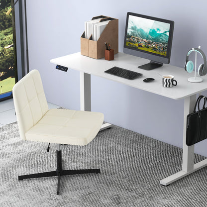 PU Leather Upholstered Cross-legged Office Chair with Oversized U-shaped Seat for Home Office Make Up