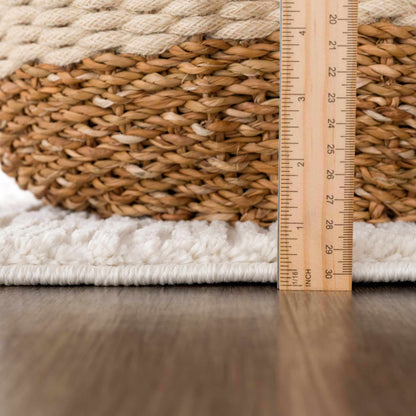 Riad Black Striped White Rug with Tassels