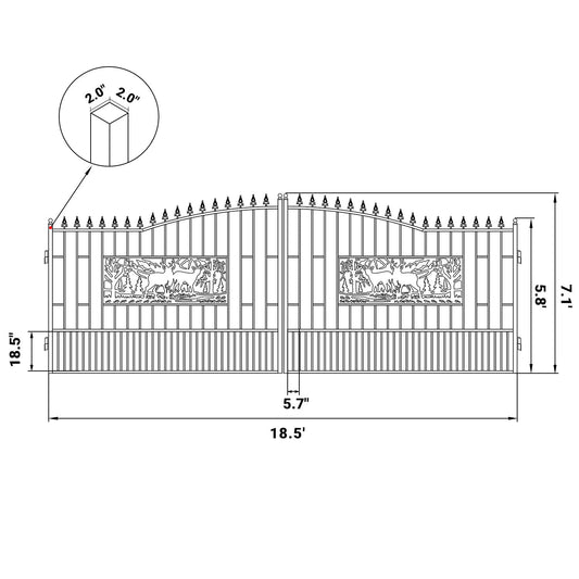18x7 ft Steel Dual Swing Driveway Gate with Rectangular Deer Pattern