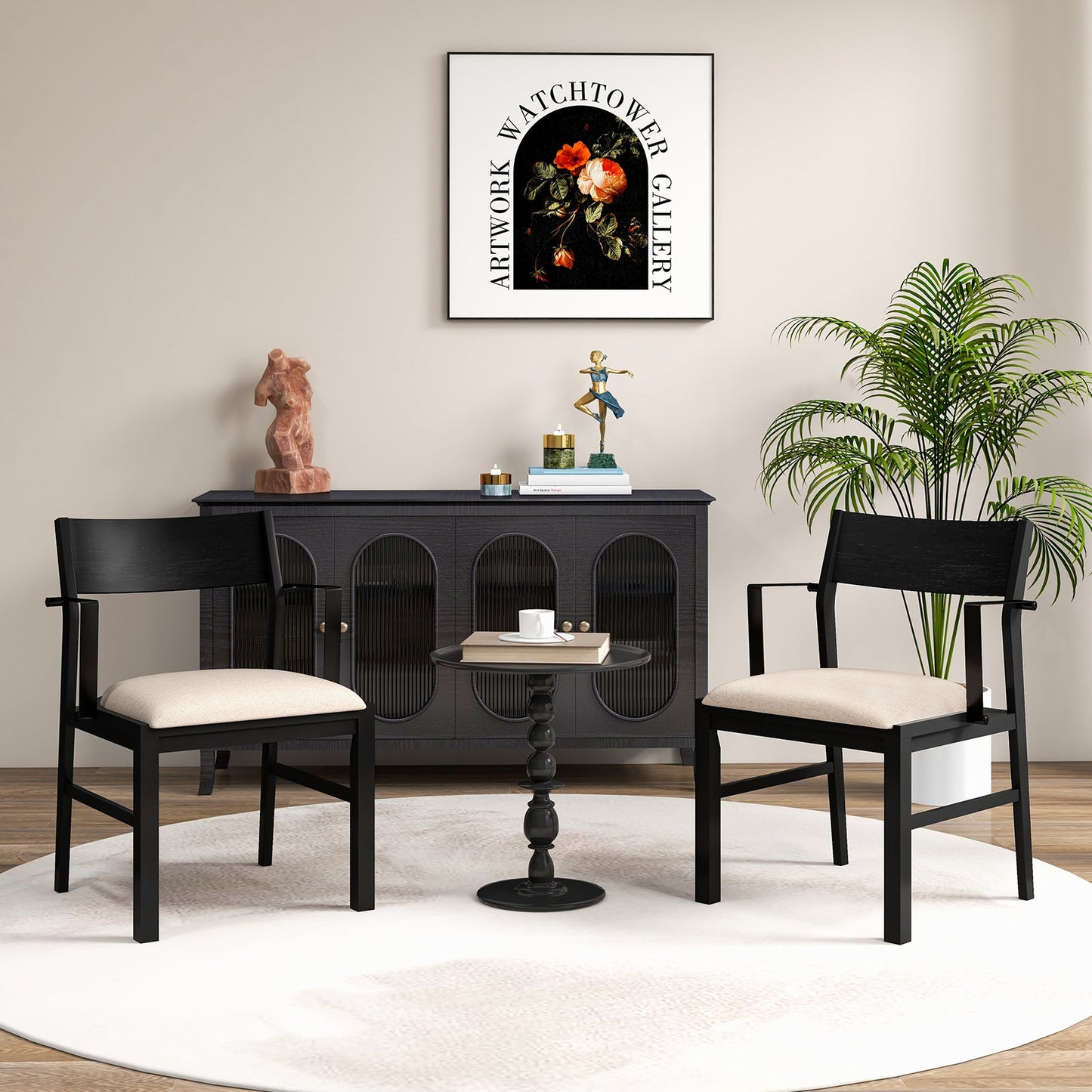 Dining Chair with Contoured Backrest and Padded Seat Set of 2