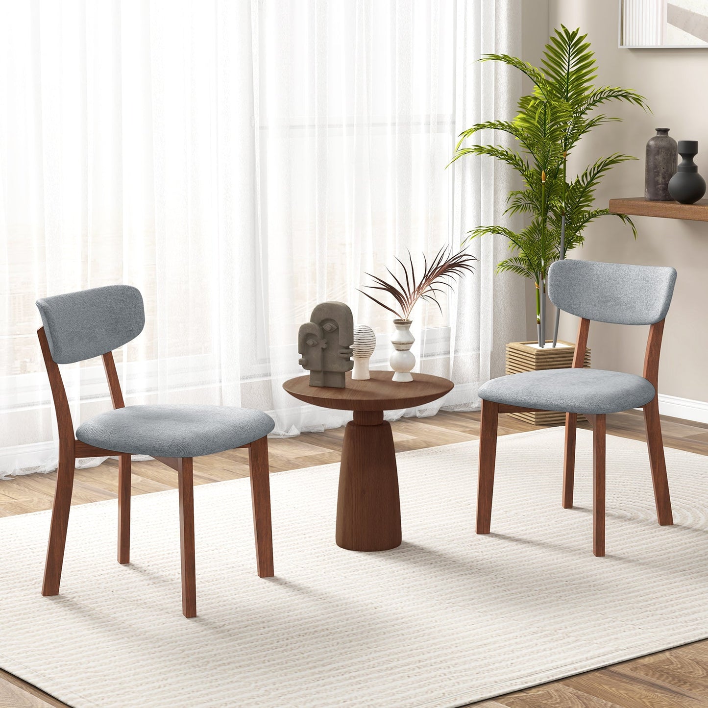 Dining Chairs Set of 2 Upholstered Mid-Back Chairs with Solid Rubber Wood Frame