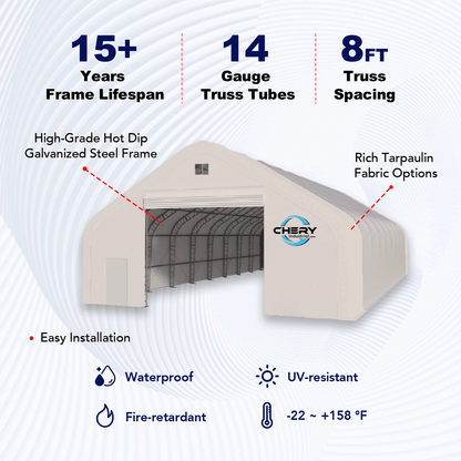 W70'xL120'xH28' Double Truss Storage Shelter