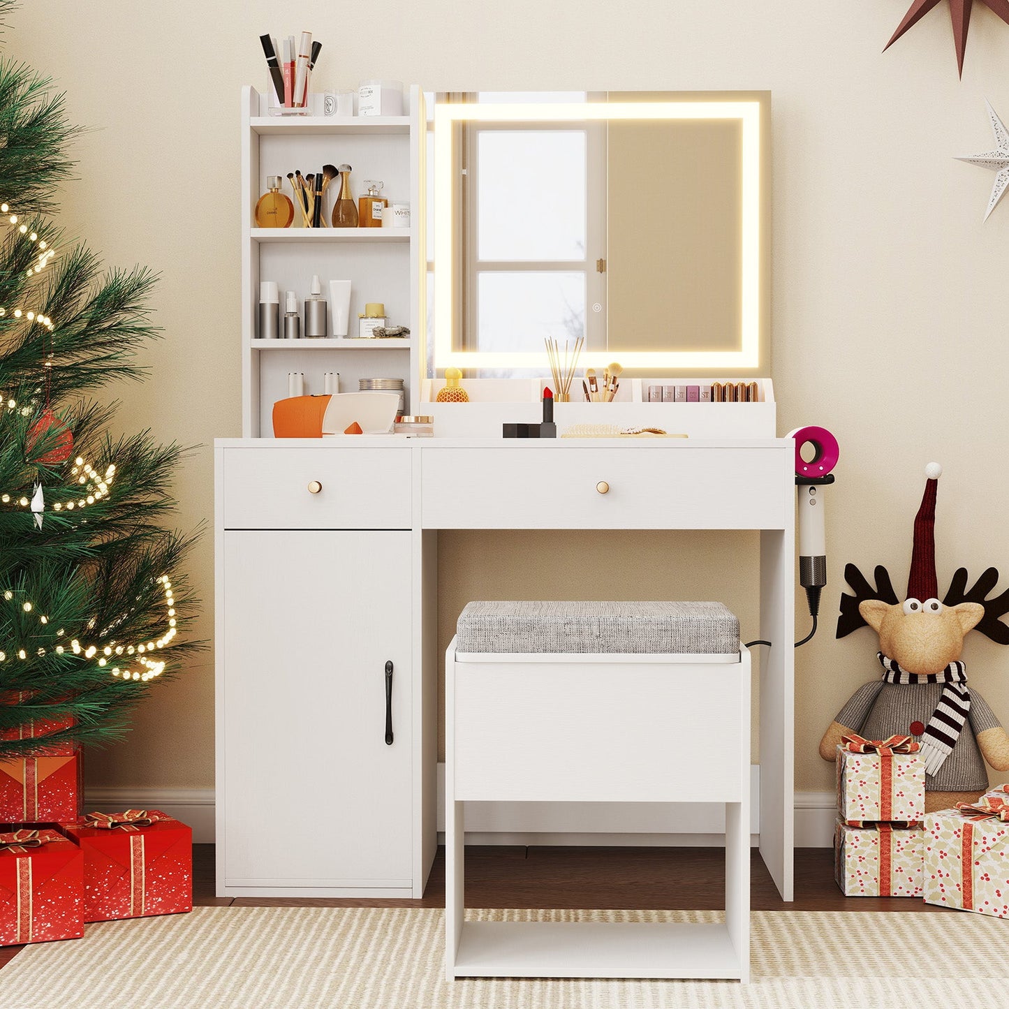 Vanity Dressing Table and Chair Set with Mirror and Lights