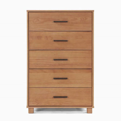 Modern Farmhouse Solid Wood 5 Drawer Bedroom Chest in Light Brown Finish