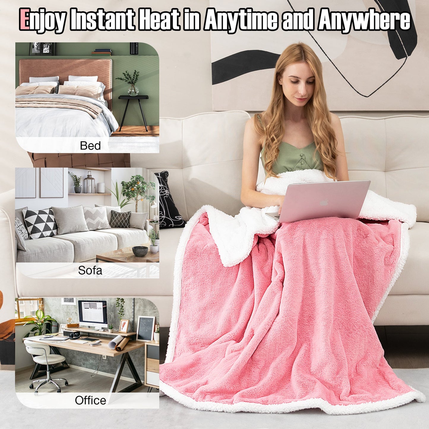 Electric Heated Blanket Throw with 10 Heat Settings