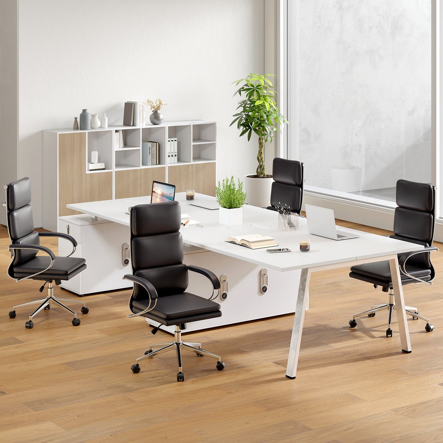 Ergonomic Leather Office Chair with Adjustable Height and Rocking Function-Black