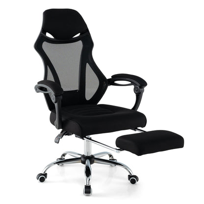 Ergonomic Mesh Office Chair with Footrest and Tilting Backrest-Black