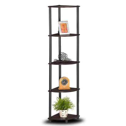 5-Tier Corner Display Shelf Bookcase in Espresso & Black