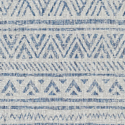 4 ft. x 6 ft. Blue Grey Chevron Coastal Boho Style Indoor Outdoor Area Rug