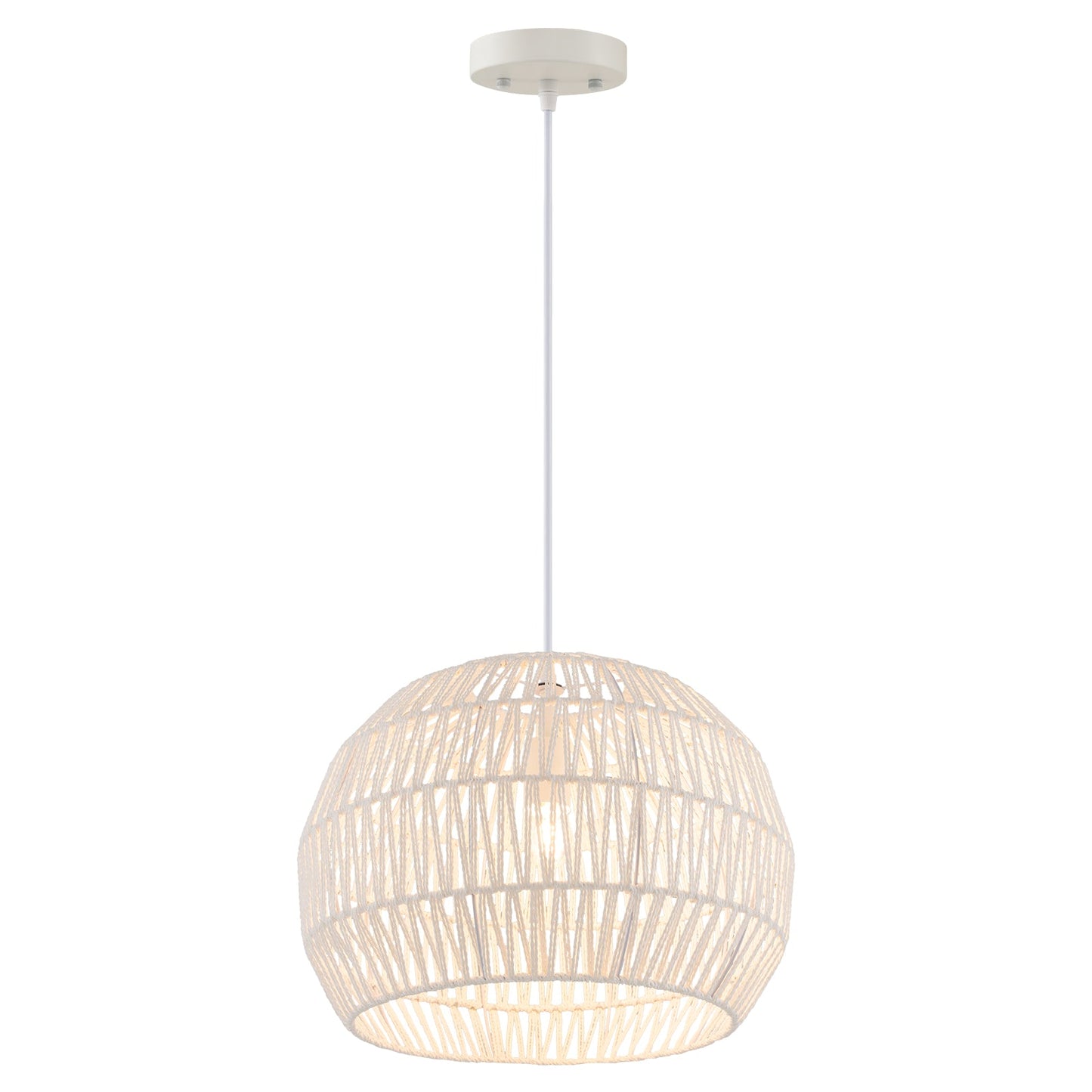 Round Farmhouse Rattan Pendant Lights with Adjustable Hanging Rope-Beige