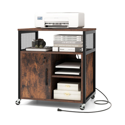 File Cabinet on Wheels with Charging Station and Cable Management Hole