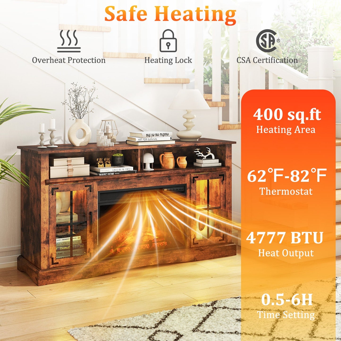 Fireplace TV Stand with Remote Controls and Thermostat for TVs Up to 50 Inch