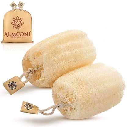 Almooni Egyptian Loofah Exfoliating Body Scrubber, Natural Real Egyptian Shower Loofah Sponge Body Scrubber for Women and Men, for Body and Face That Will Get You Clean - 2 Count (1 Pack) 2 Count (Pack of 1)