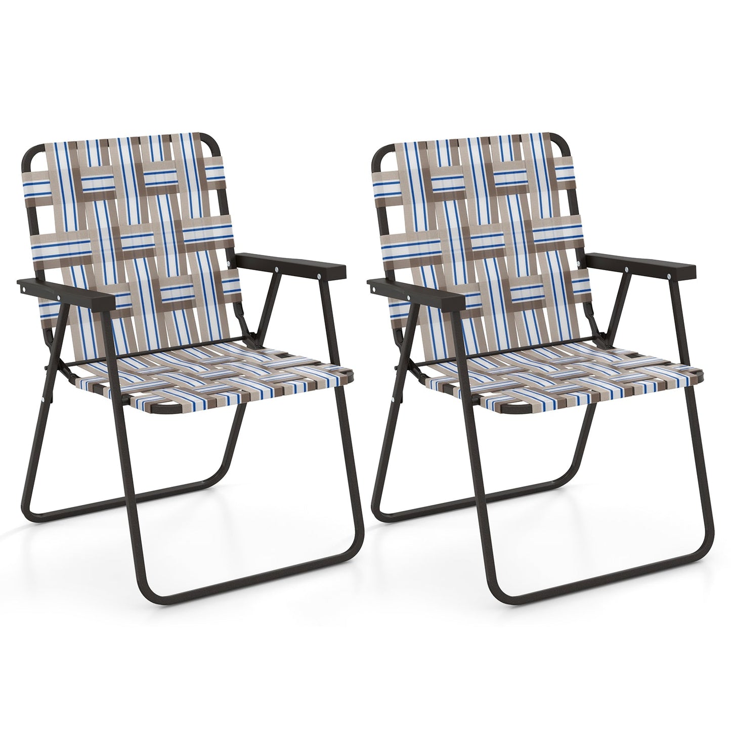 2 Pieces Folding Beach Chair Camping Lawn Webbing Chair