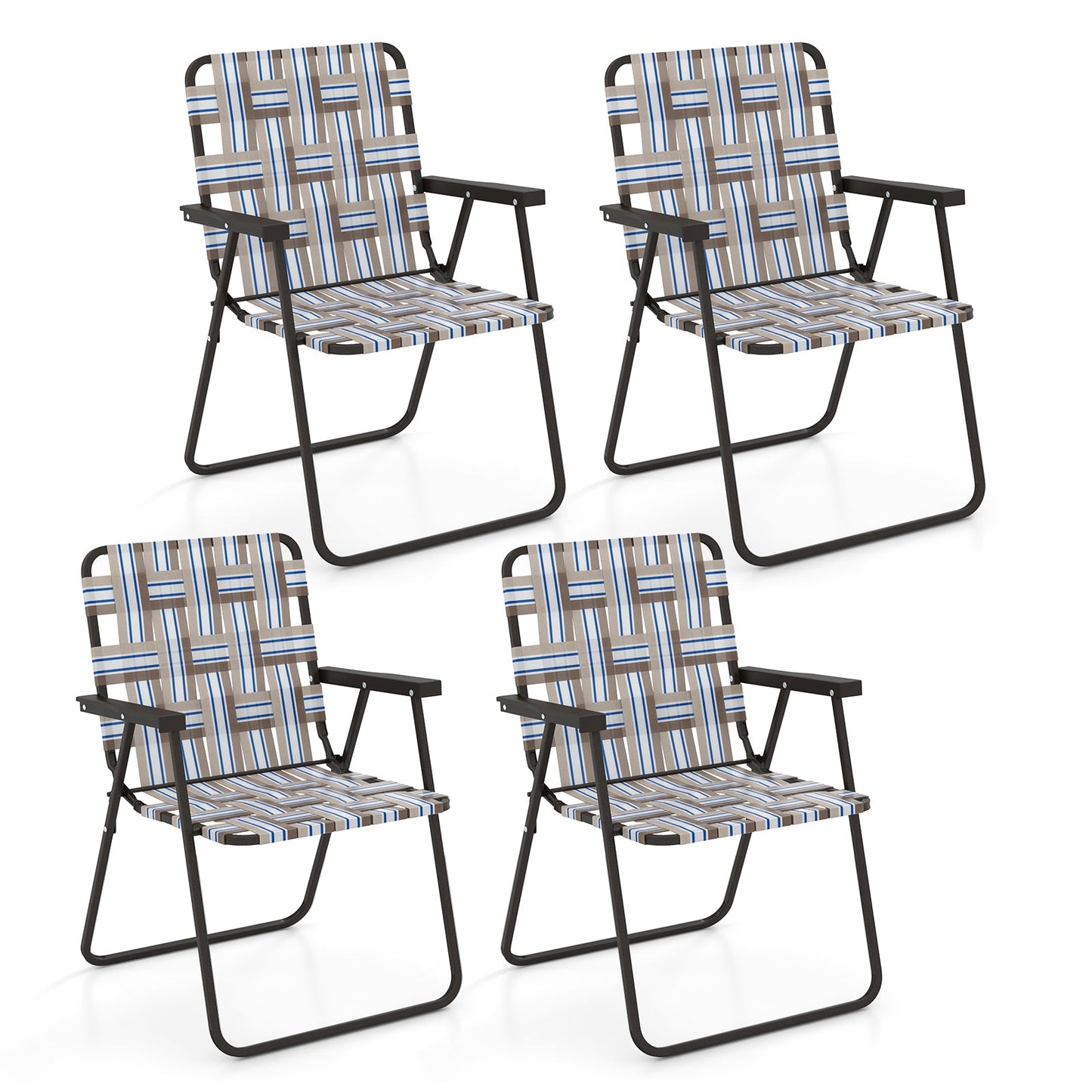 2 Pieces Folding Beach Chair Camping Lawn Webbing Chair