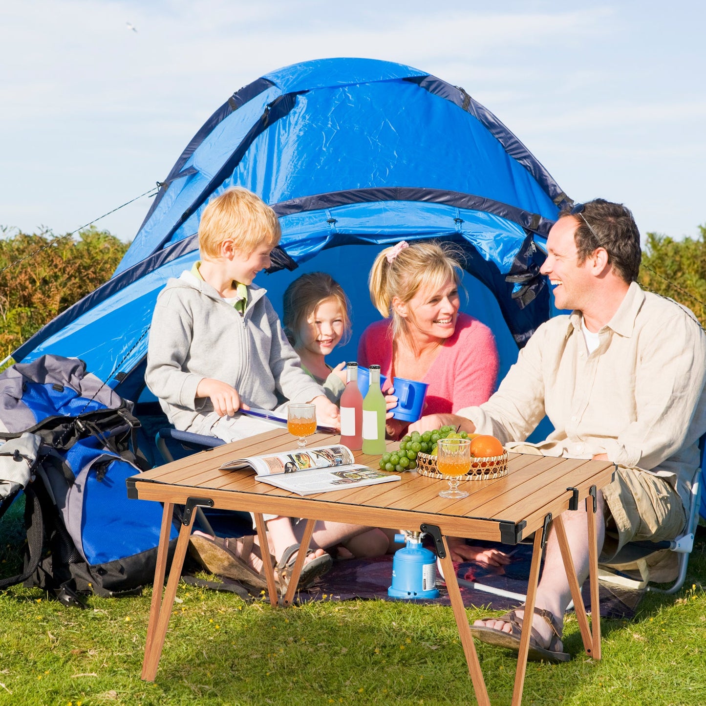 Folding Camping Table Picnic Table with Storage Bag and Waterproof Desktop