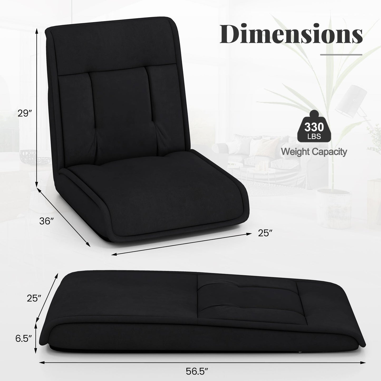 Folding Floor Chair Convertible Lazy Chair with 14-Poistion Adjustable Backrest