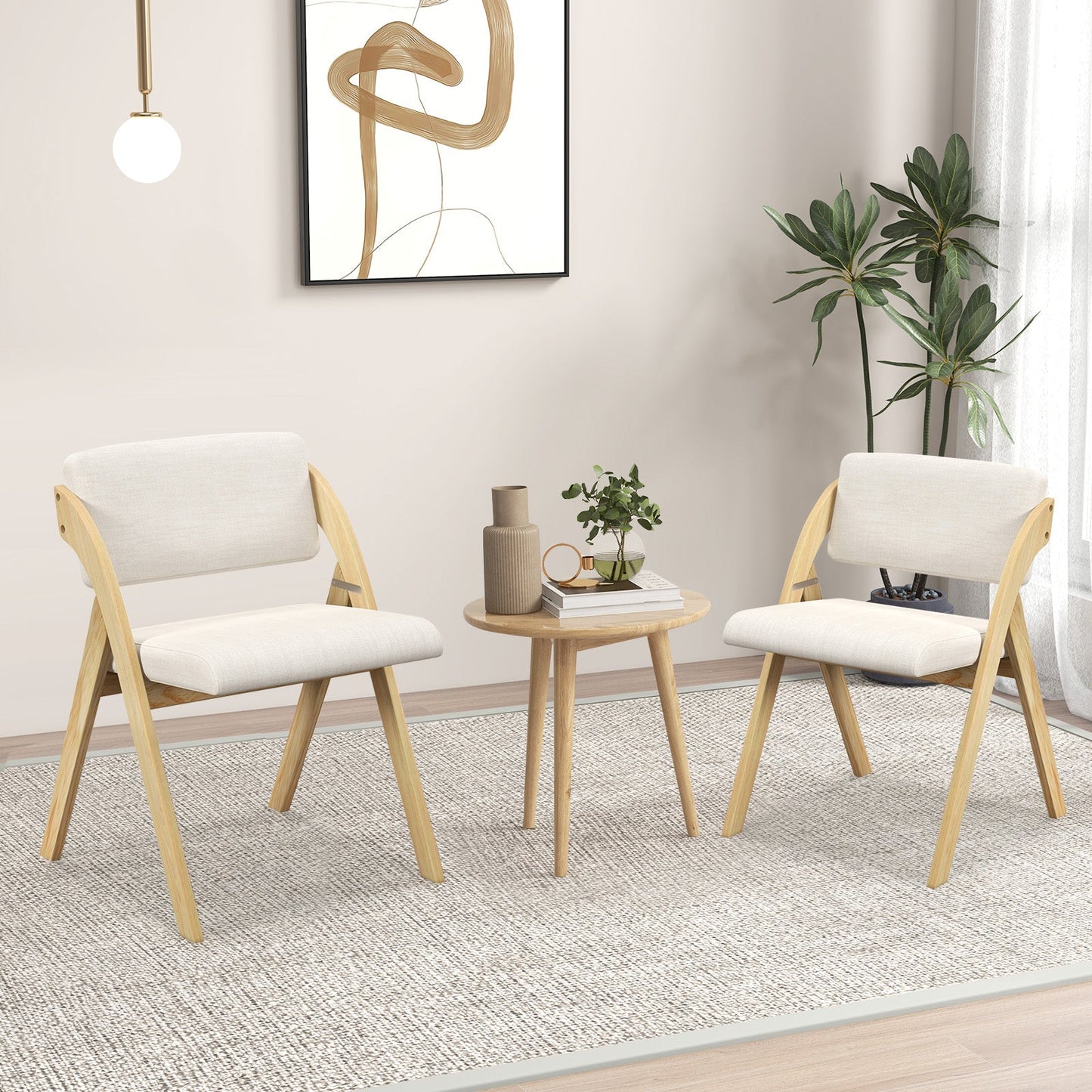 Set of 2 Folding Kitchen Dining Chairs with Rubber Wood Legs