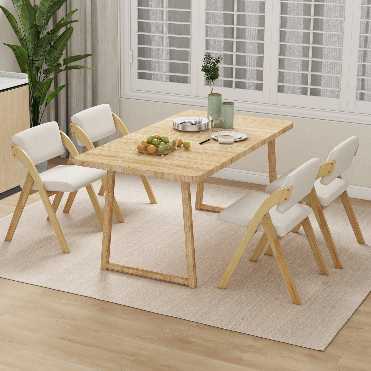 Set of 2 Folding Kitchen Dining Chairs with Rubber Wood Legs