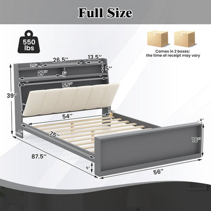 Full Size Bed Frame with Storage Modern Platform Bed with Headboard-Full Size