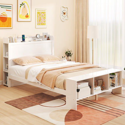 Full Size Bed Frame with 2 USB Ports with Storage Headboard and Lights