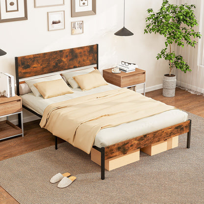 Twin/Full/Queen/King Metal Bed Frame with Wooden Headboard and Footboard-Full Size