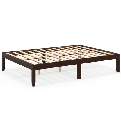 Full Size Wood Bed Frame with Wooden Slats Support and Rubber Wood Legs