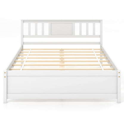Wooden Platform Bed with Headboard and Wood Slat Support White