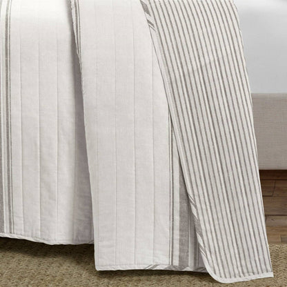 Full / Queen Grey Off-White 3 Piece Stripe Reversible Cotton Quilt Set