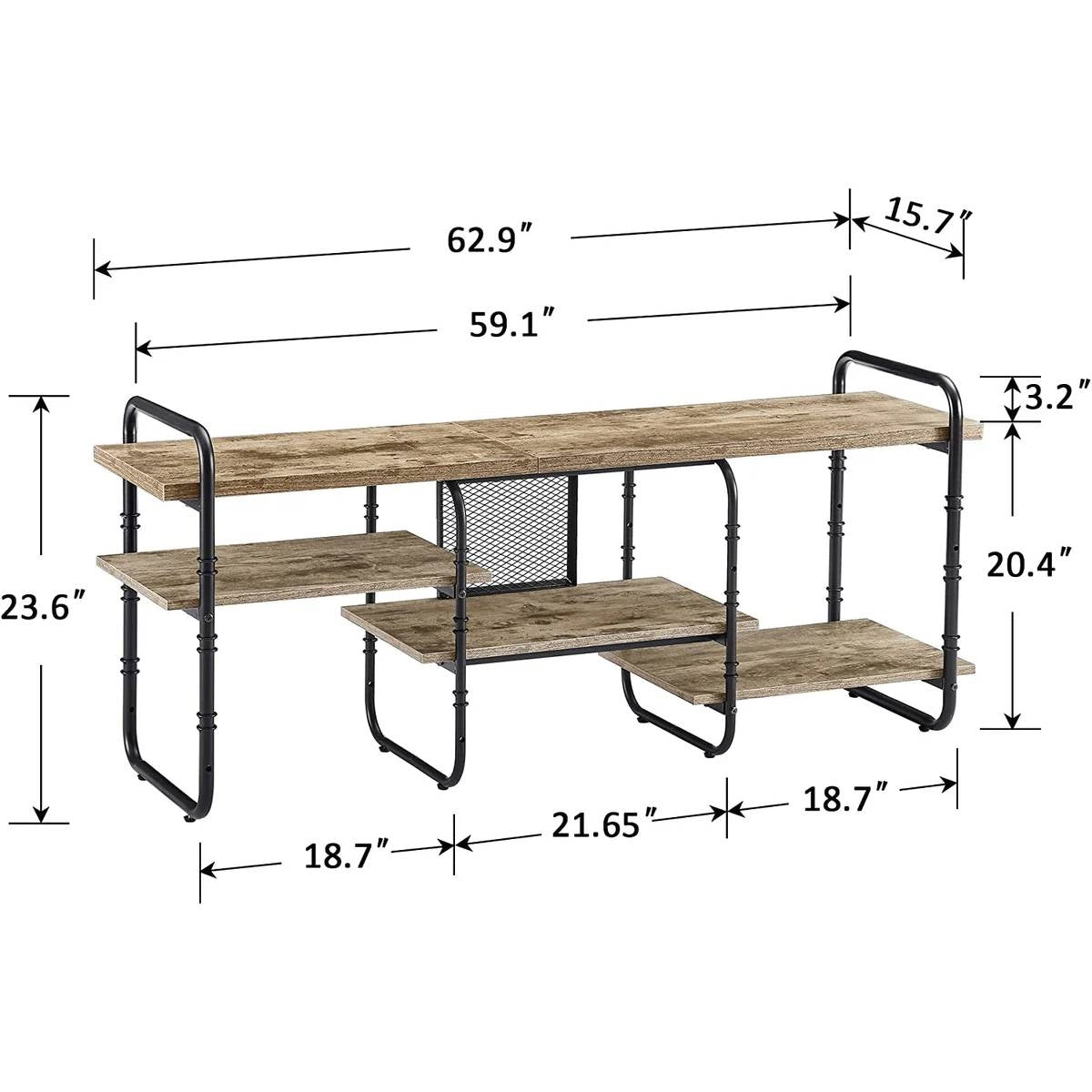 Modern Gray Wood and Metal Entertainment Center TV Stand for TV up to 65-inch