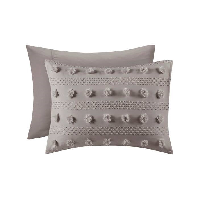 Twin/Twin XL 2-Piece Grey Microfiber Comforter Set with Decorative Pompoms