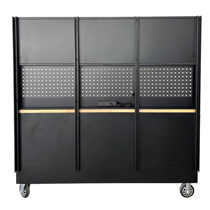 72 inch Rolling Tool Chest with Light & Power Strips, Workbench, Upper Cabinets & Pegboard