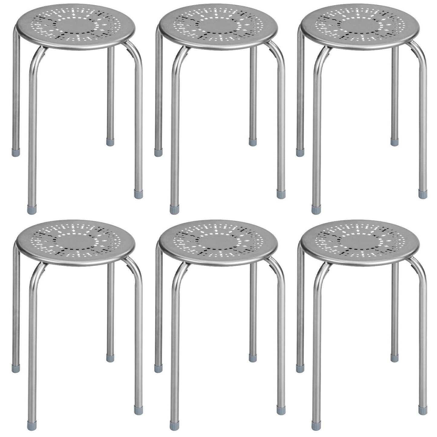 6-Pack Stackable Multifunctional Daisy Design Backless Round Metal Stool Set